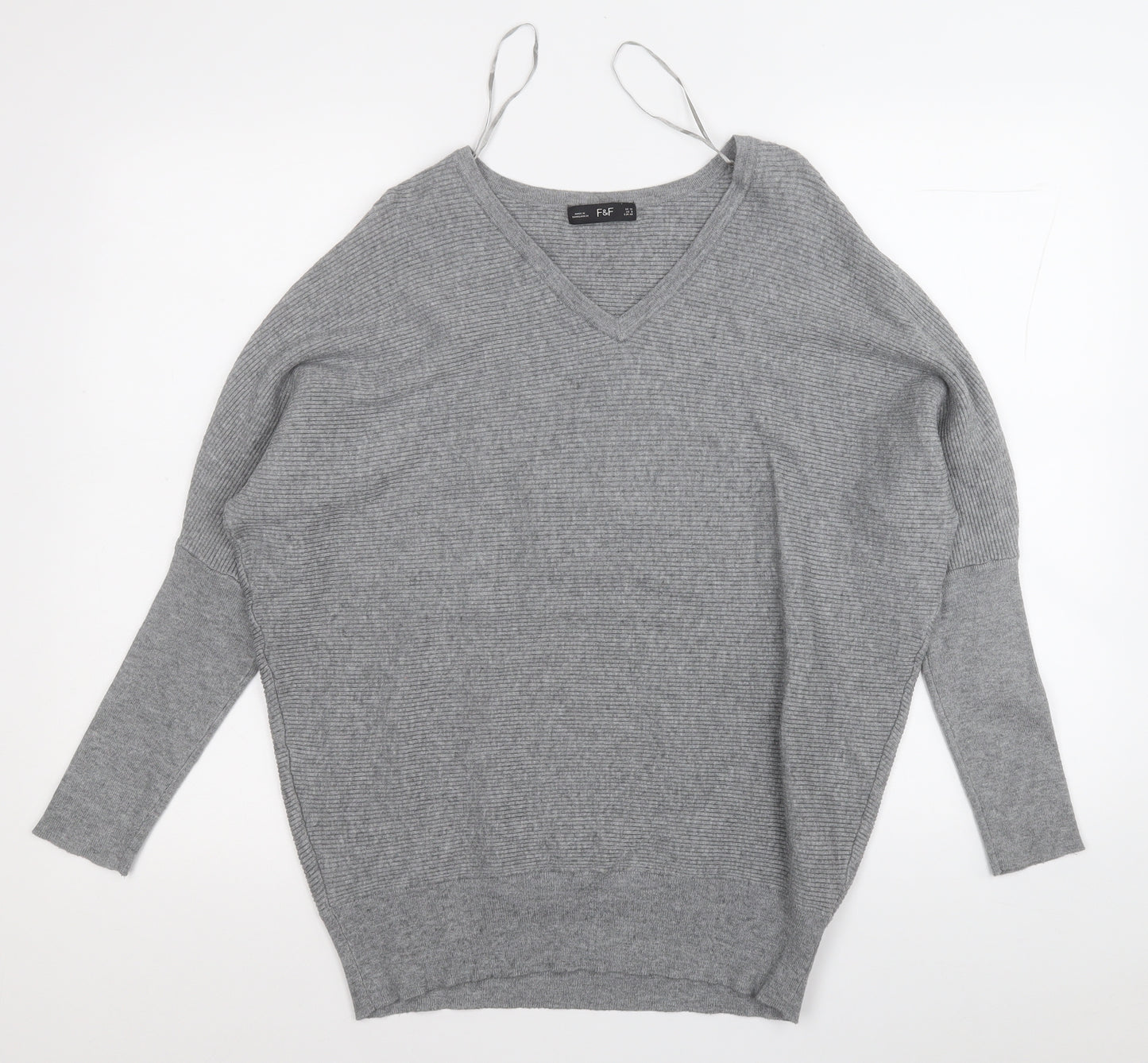 F&F Womens Grey V-Neck  Viscose Pullover Jumper Size 12