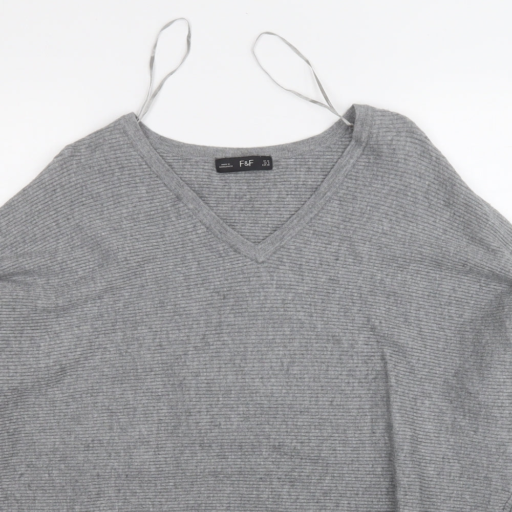 F&F Womens Grey V-Neck  Viscose Pullover Jumper Size 12