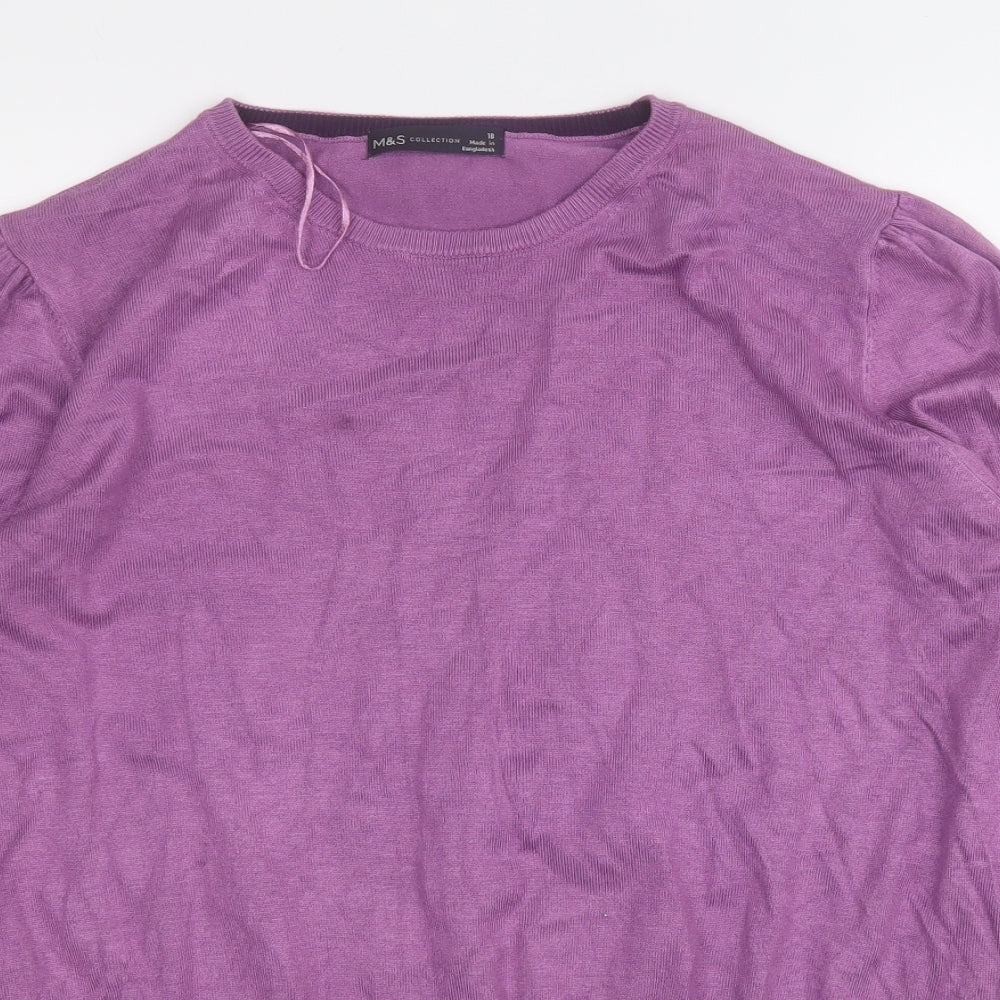 Marks and Spencer Womens Purple Round Neck  Viscose Pullover Jumper Size 18