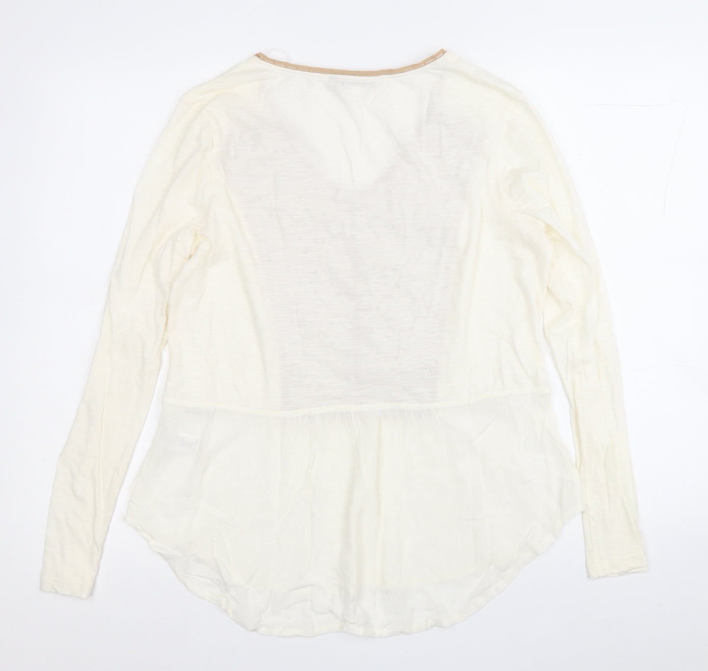 TU Womens Yellow V-Neck Floral Cotton Pullover Jumper Size 14