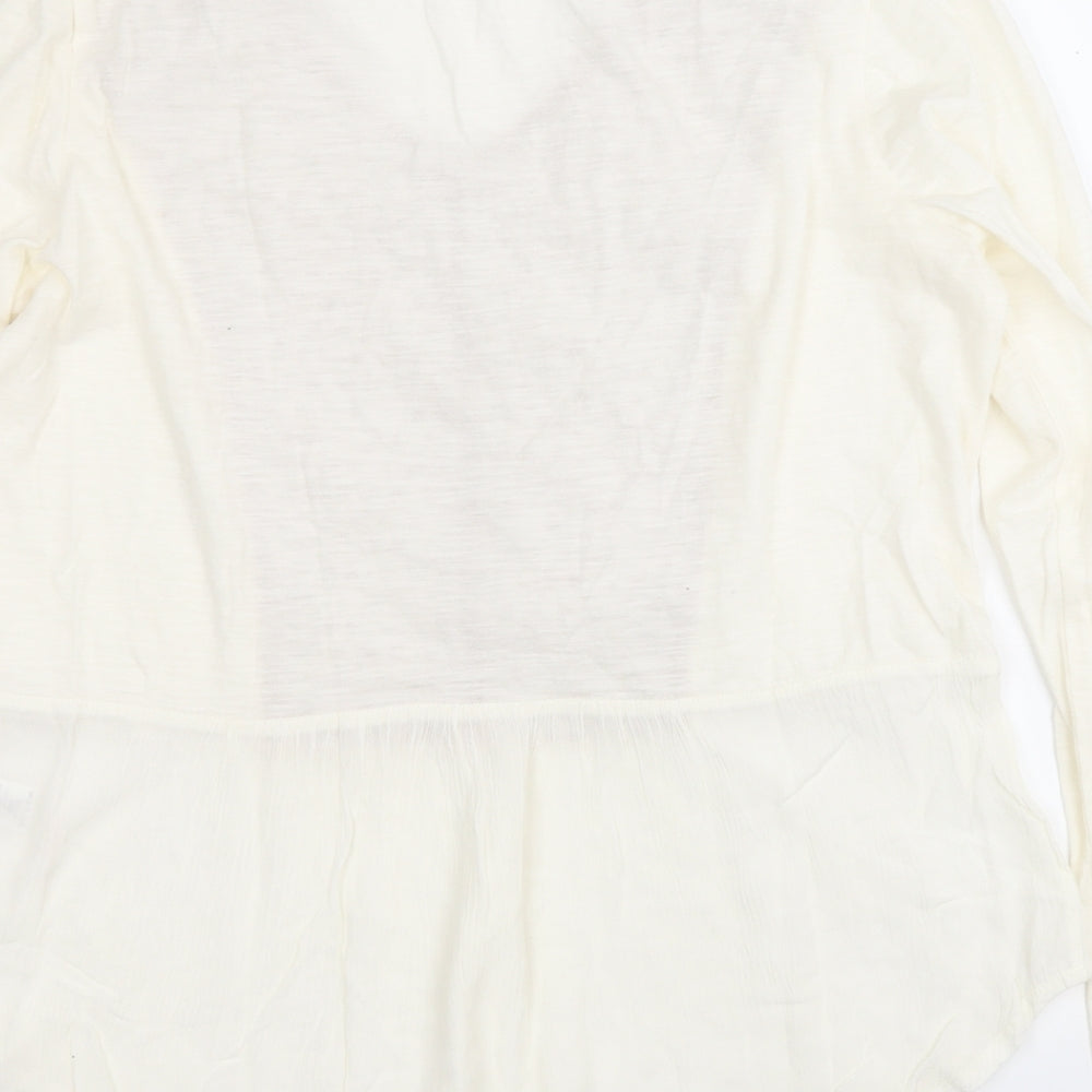 TU Womens Yellow V-Neck Floral Cotton Pullover Jumper Size 14