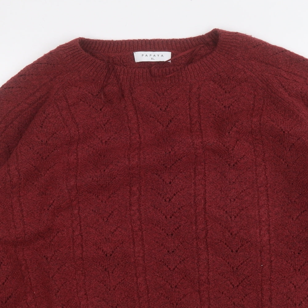 Papaya Womens Red Round Neck Geometric Acrylic Pullover Jumper Size XL
