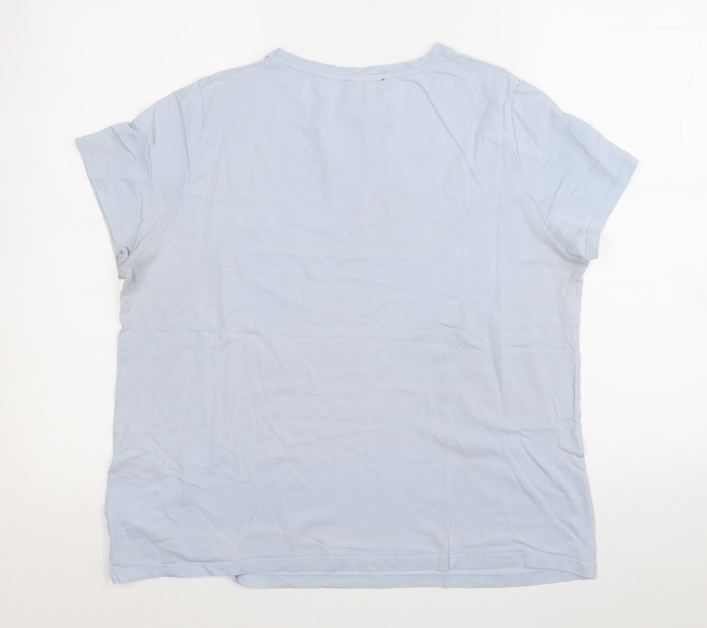 New Look Womens Blue  Cotton Basic T-Shirt Size 16 Round Neck