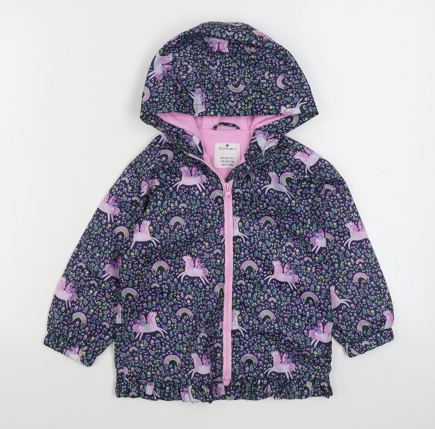Matalan Girls Multicoloured Geometric  Rain Coat Coat Size 3-4 Years  Zip