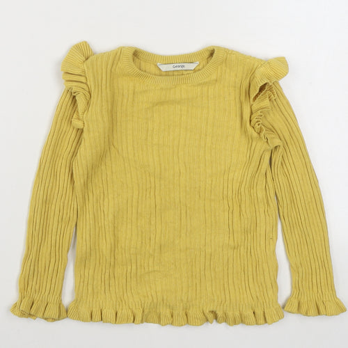 George Girls Yellow  100% Cotton Basic T-Shirt Size 5-6 Years High Neck Pullover