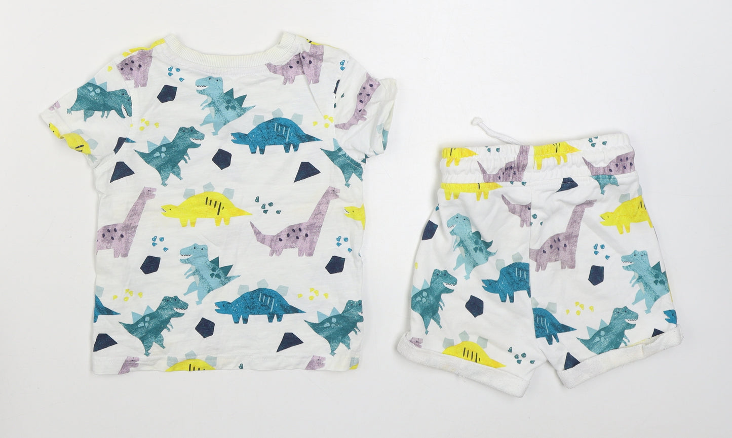 George Boys White Geometric 100% Cotton Shorts Outfit/Set Size 18-24 Months  Pullover