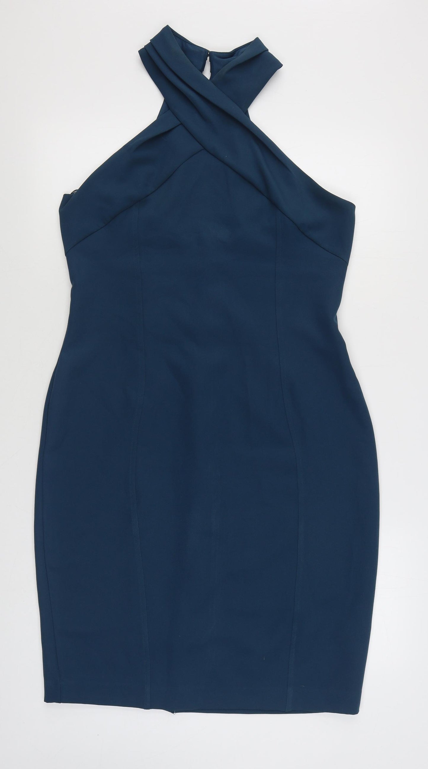Lipsy Womens Blue  Polyester Bodycon  Size 16  Halter Zip