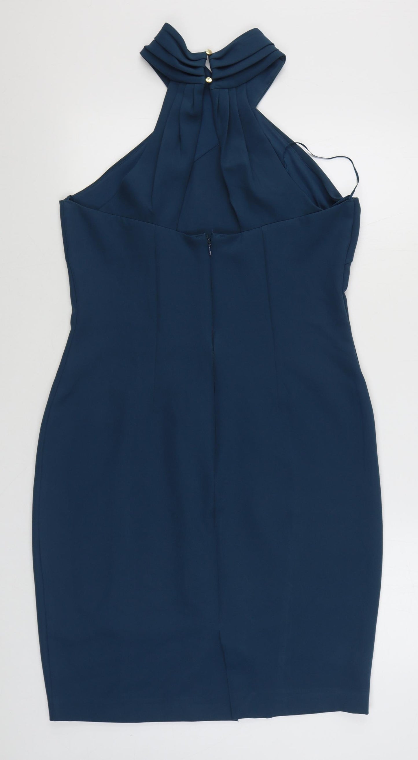 Lipsy Womens Blue  Polyester Bodycon  Size 16  Halter Zip