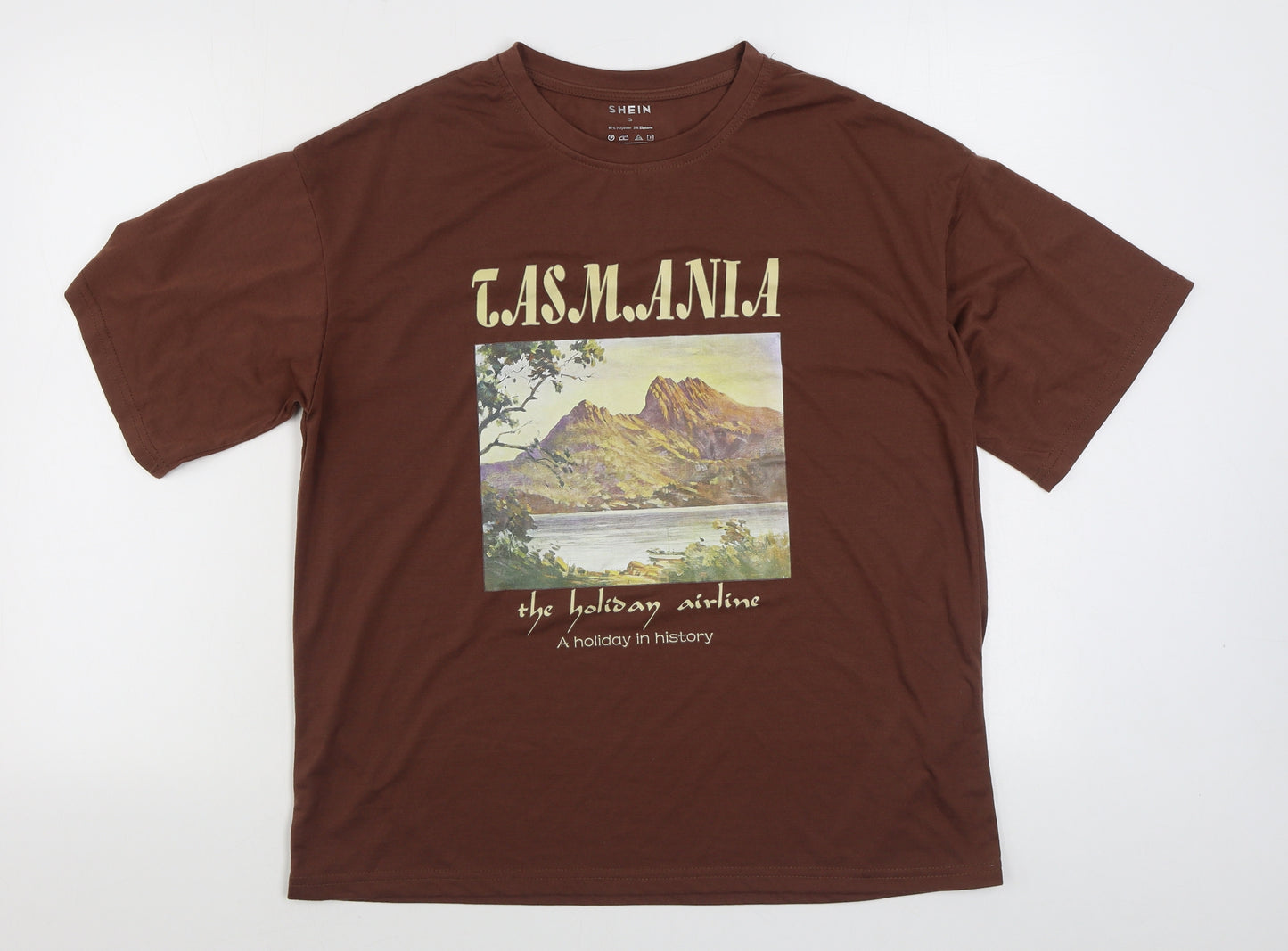 SheIn Mens Brown  Polyester  T-Shirt Size S Round Neck