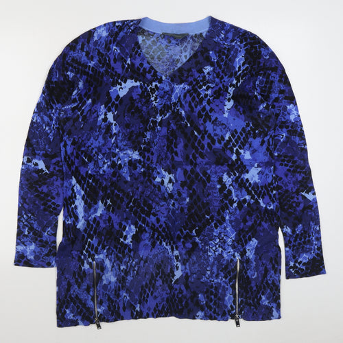 Ruth Langsford Womens Blue V-Neck Animal Print Polyester Pullover Jumper Size 16