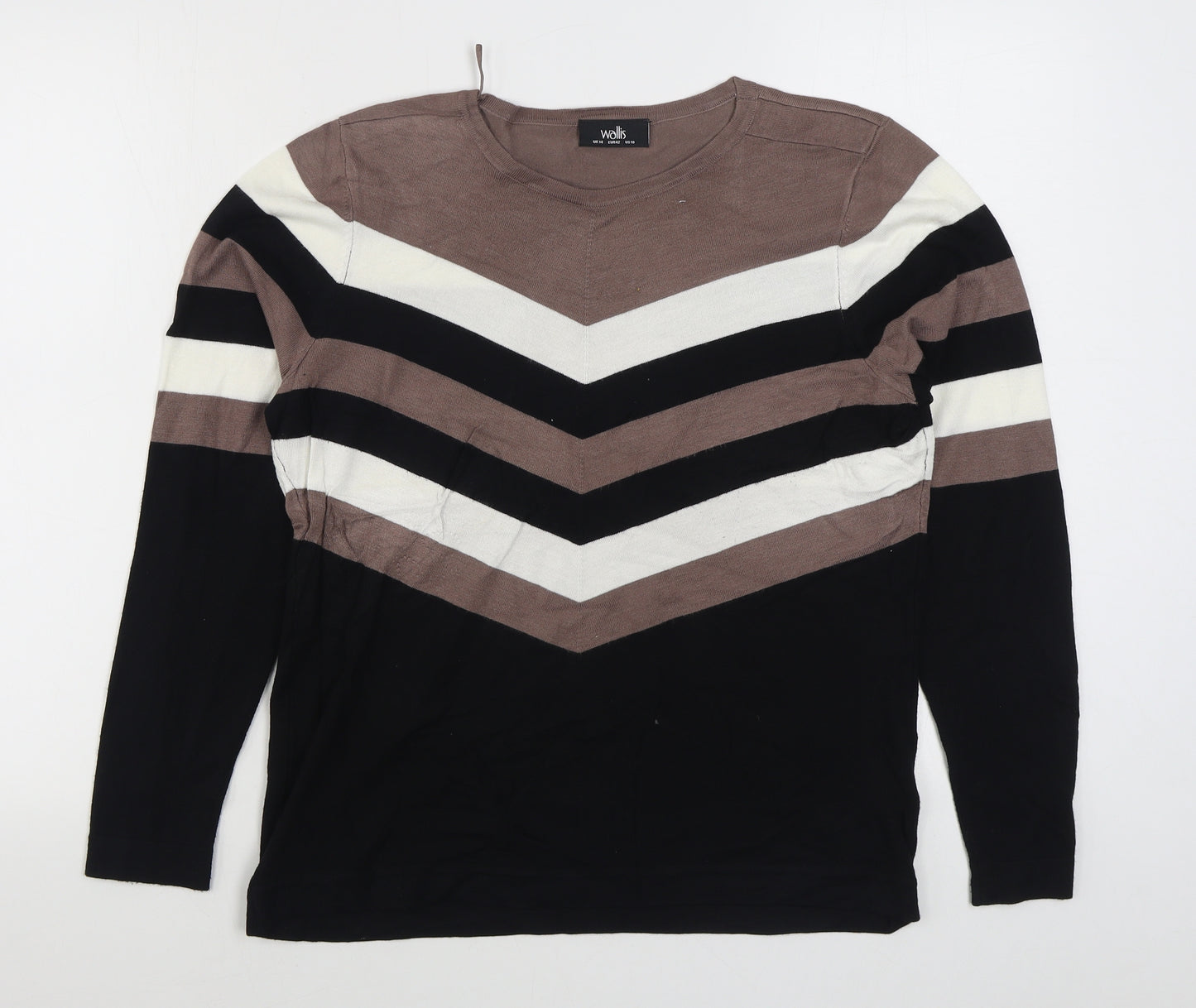 Wallis Womens Black Round Neck Striped Viscose Pullover Jumper Size 14