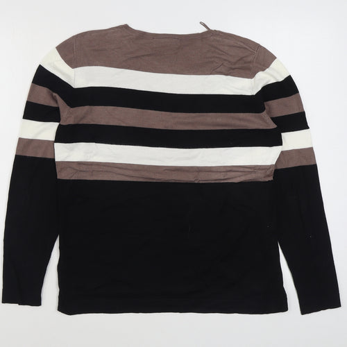 Wallis Womens Black Round Neck Striped Viscose Pullover Jumper Size 14