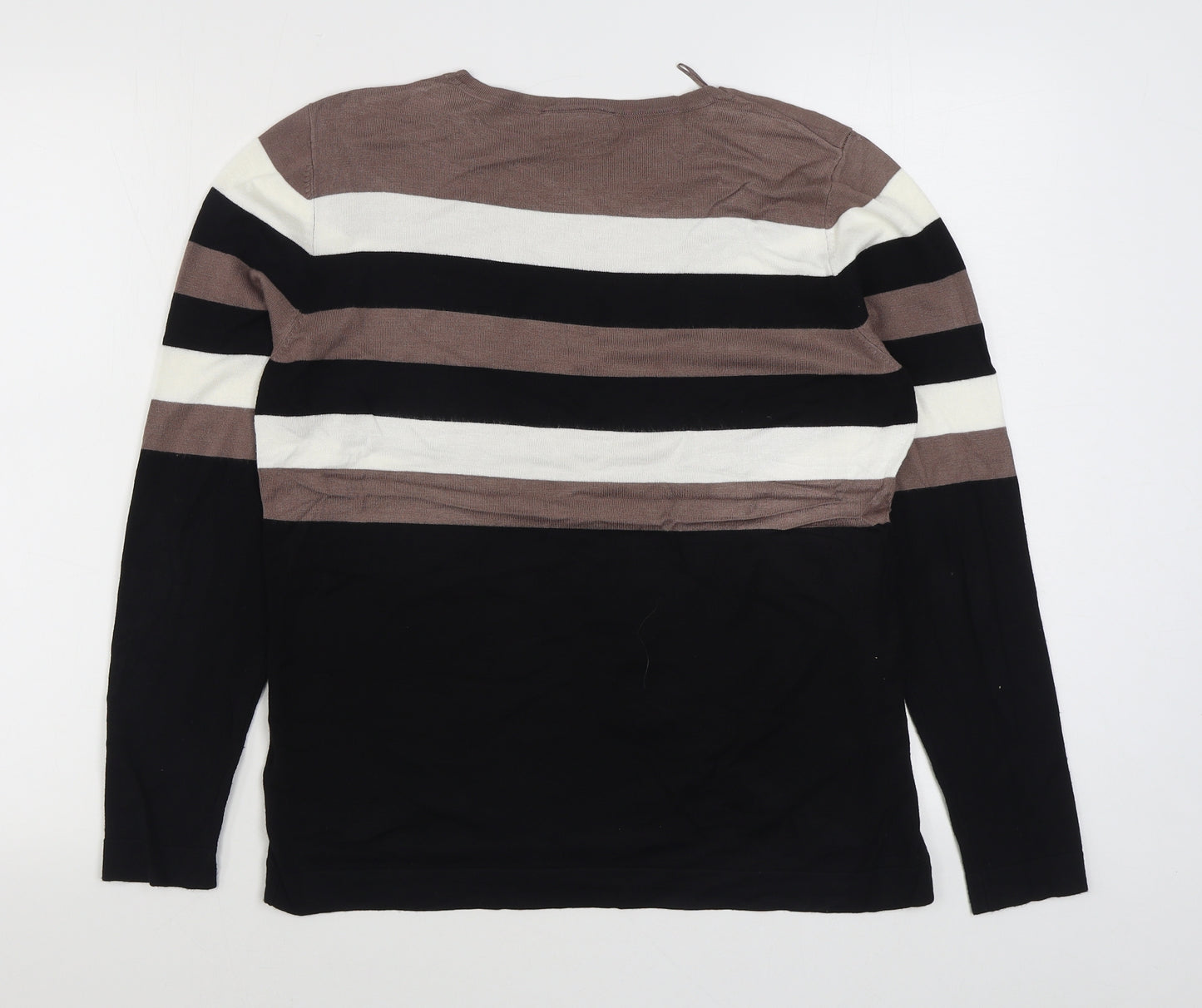 Wallis Womens Black Round Neck Striped Viscose Pullover Jumper Size 14