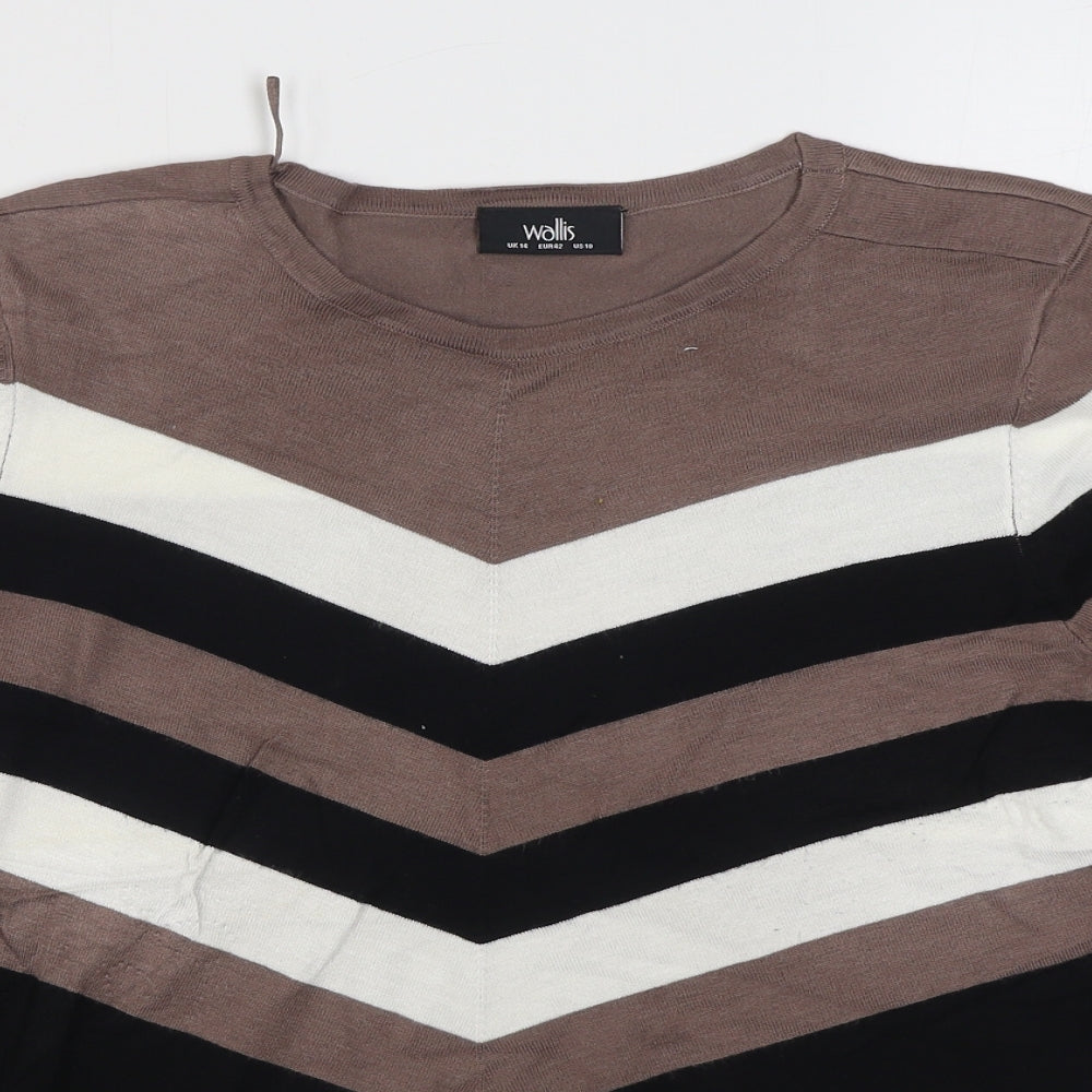Wallis Womens Black Round Neck Striped Viscose Pullover Jumper Size 14