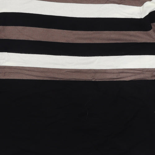 Wallis Womens Black Round Neck Striped Viscose Pullover Jumper Size 14