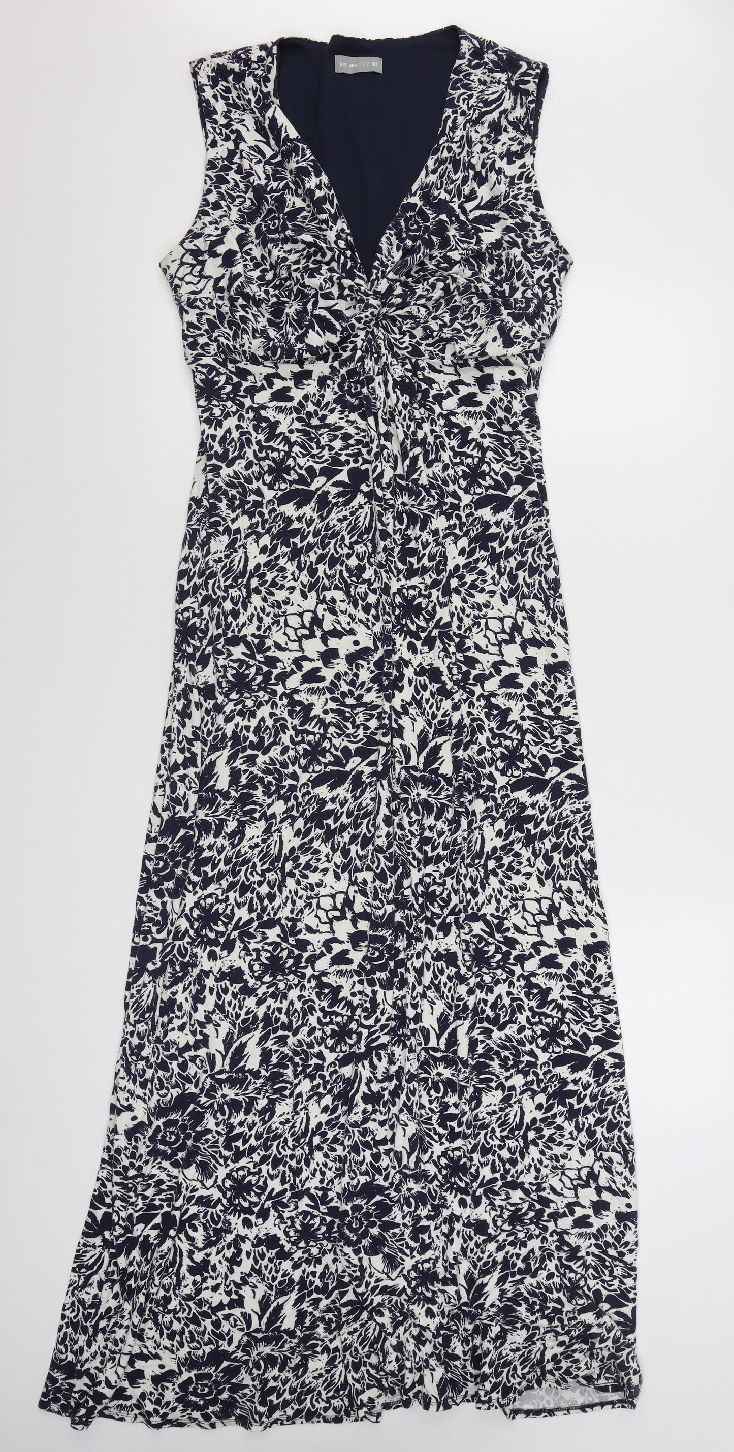 Marks and Spencer Womens Blue Floral Viscose Maxi  Size 18  V-Neck Pullover