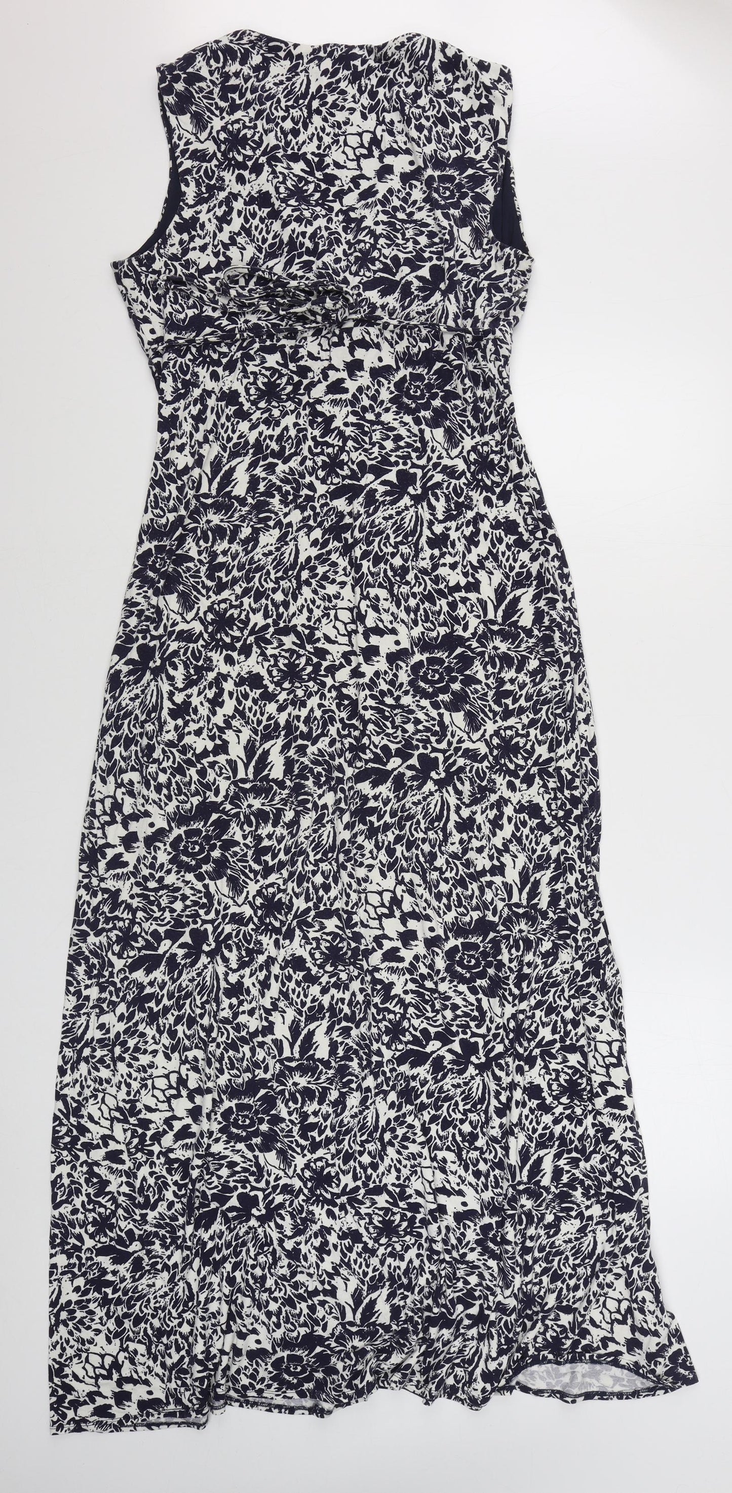 Marks and Spencer Womens Blue Floral Viscose Maxi  Size 18  V-Neck Pullover