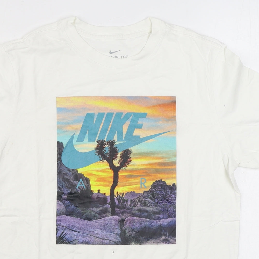 Nike Mens White  Cotton  T-Shirt Size M Round Neck
