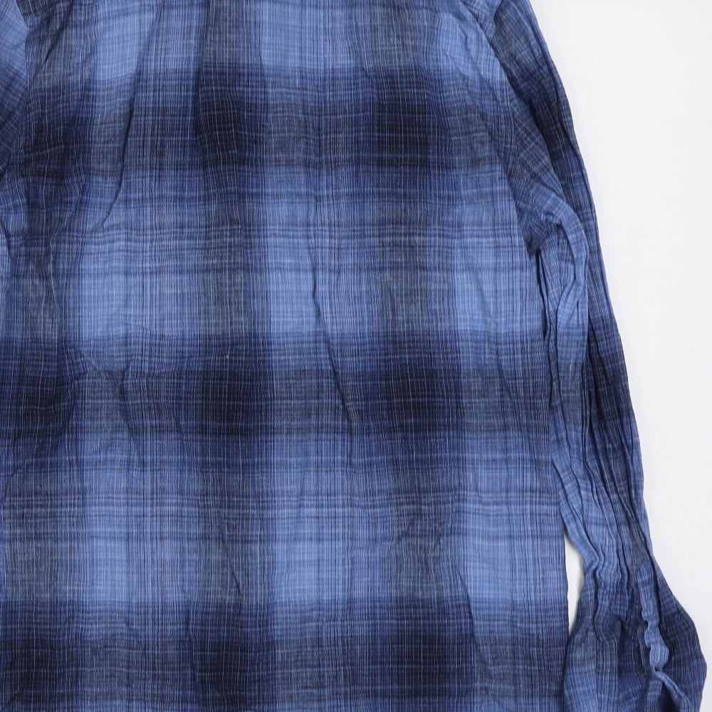 Dunnes Stores Mens Blue Plaid Cotton  Button-Up Size L Collared Button