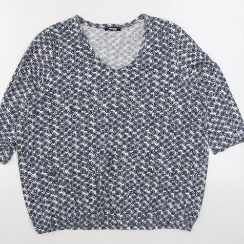 Olsen Womens Blue Geometric Cotton Basic Blouse Size 18 Scoop Neck