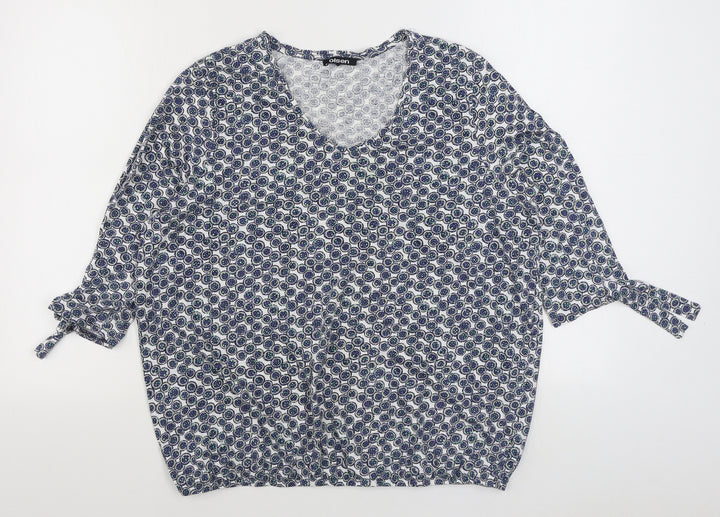 Olsen Womens Blue Geometric Cotton Basic Blouse Size 18 Scoop Neck