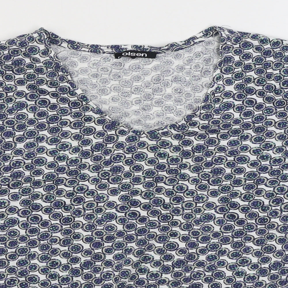 Olsen Womens Blue Geometric Cotton Basic Blouse Size 18 Scoop Neck