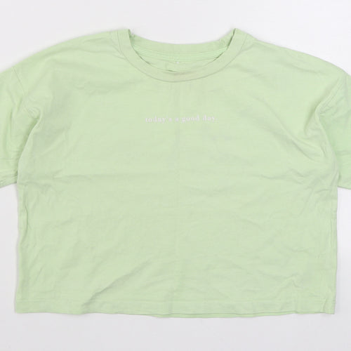 George Girls Green  100% Cotton Basic T-Shirt Size 10-11 Years Round Neck Pullover
