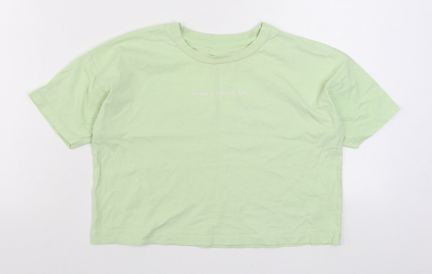 George Girls Green  100% Cotton Basic T-Shirt Size 10-11 Years Round Neck Pullover