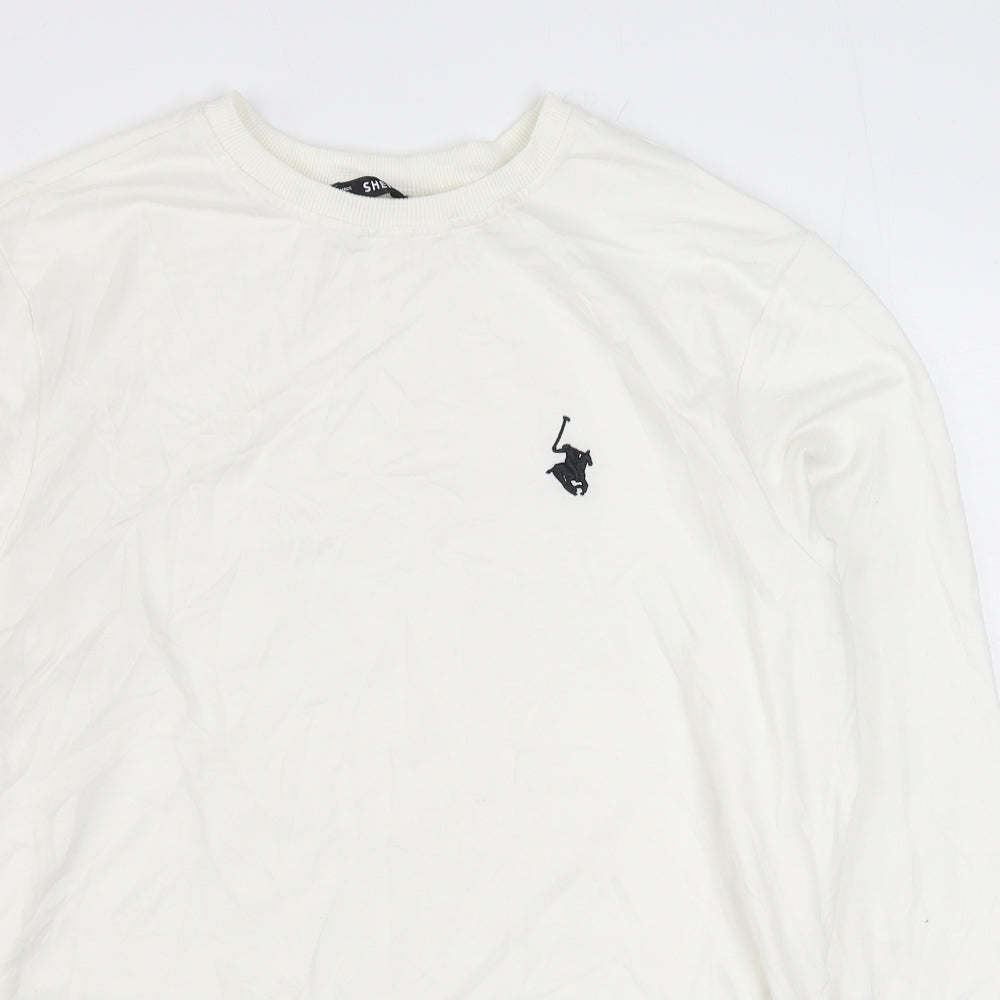 SheIn Mens White  Polyester Pullover Sweatshirt Size M