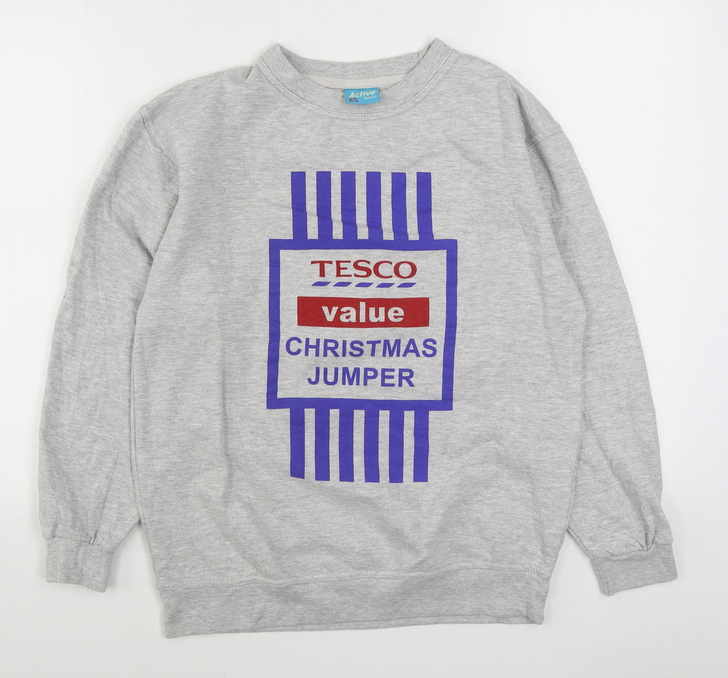 Active Sweat Mens Grey  Cotton Pullover Sweatshirt Size S   - Christmas Jumper