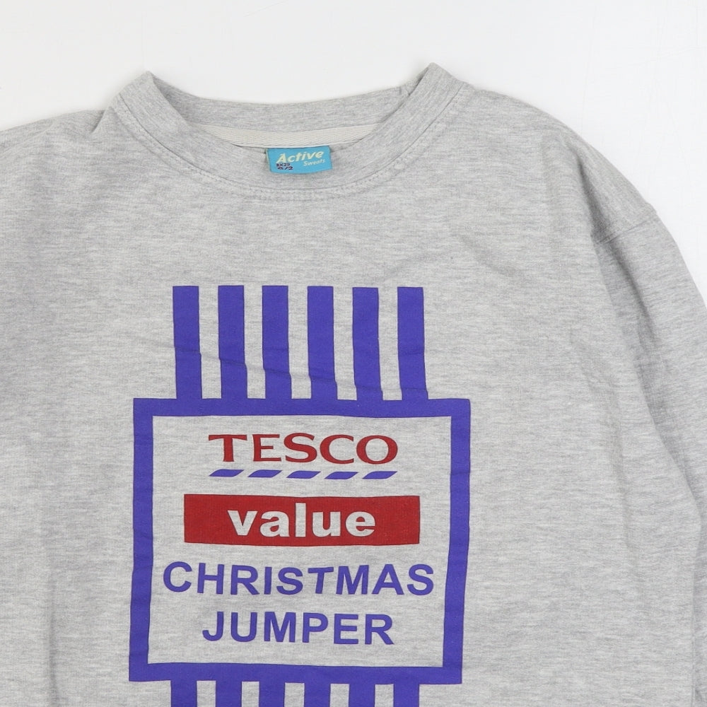 Active Sweat Mens Grey  Cotton Pullover Sweatshirt Size S   - Christmas Jumper