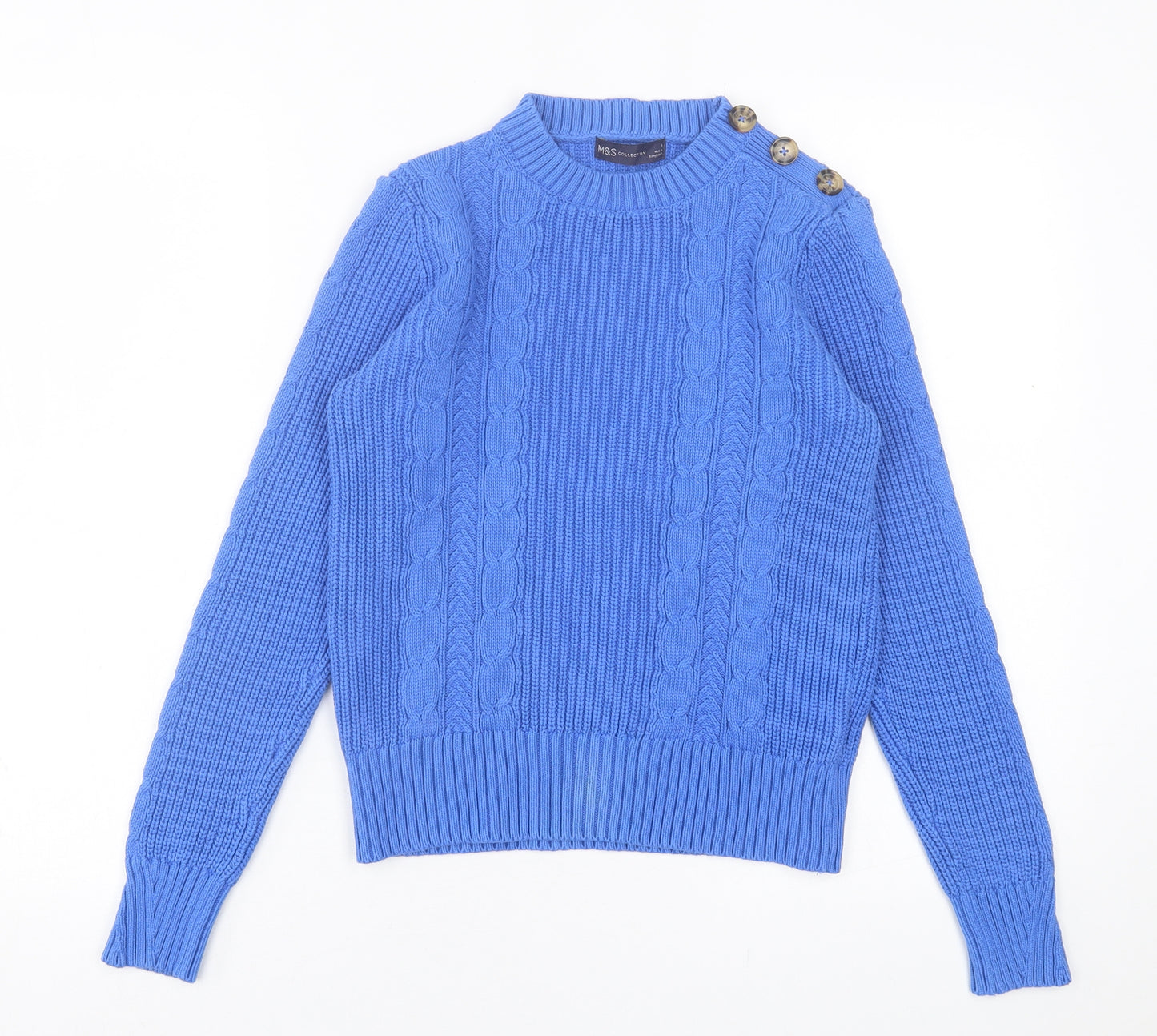 Marks and Spencer Womens Blue Crew Neck  Cotton Pullover Jumper Size S
