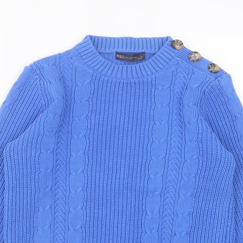 Marks and Spencer Womens Blue Crew Neck  Cotton Pullover Jumper Size S