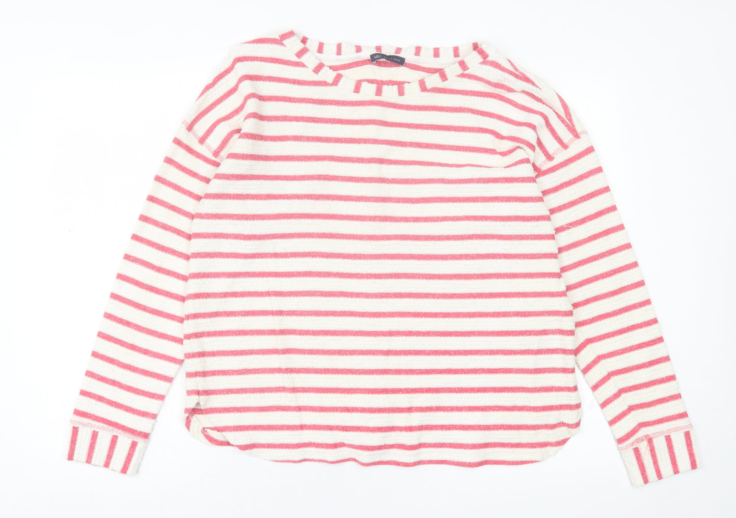 Marks and Spencer Womens Pink Crew Neck Striped Cotton Pullover Jumper Size 18