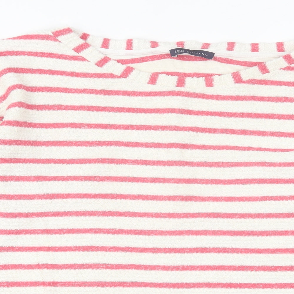 Marks and Spencer Womens Pink Crew Neck Striped Cotton Pullover Jumper Size 18