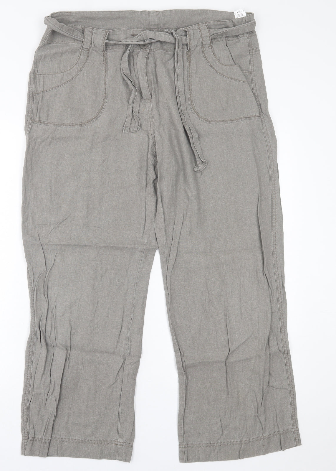 Marks and Spencer Womens Grey  Linen Trousers  Size 16 L27 in Regular Button