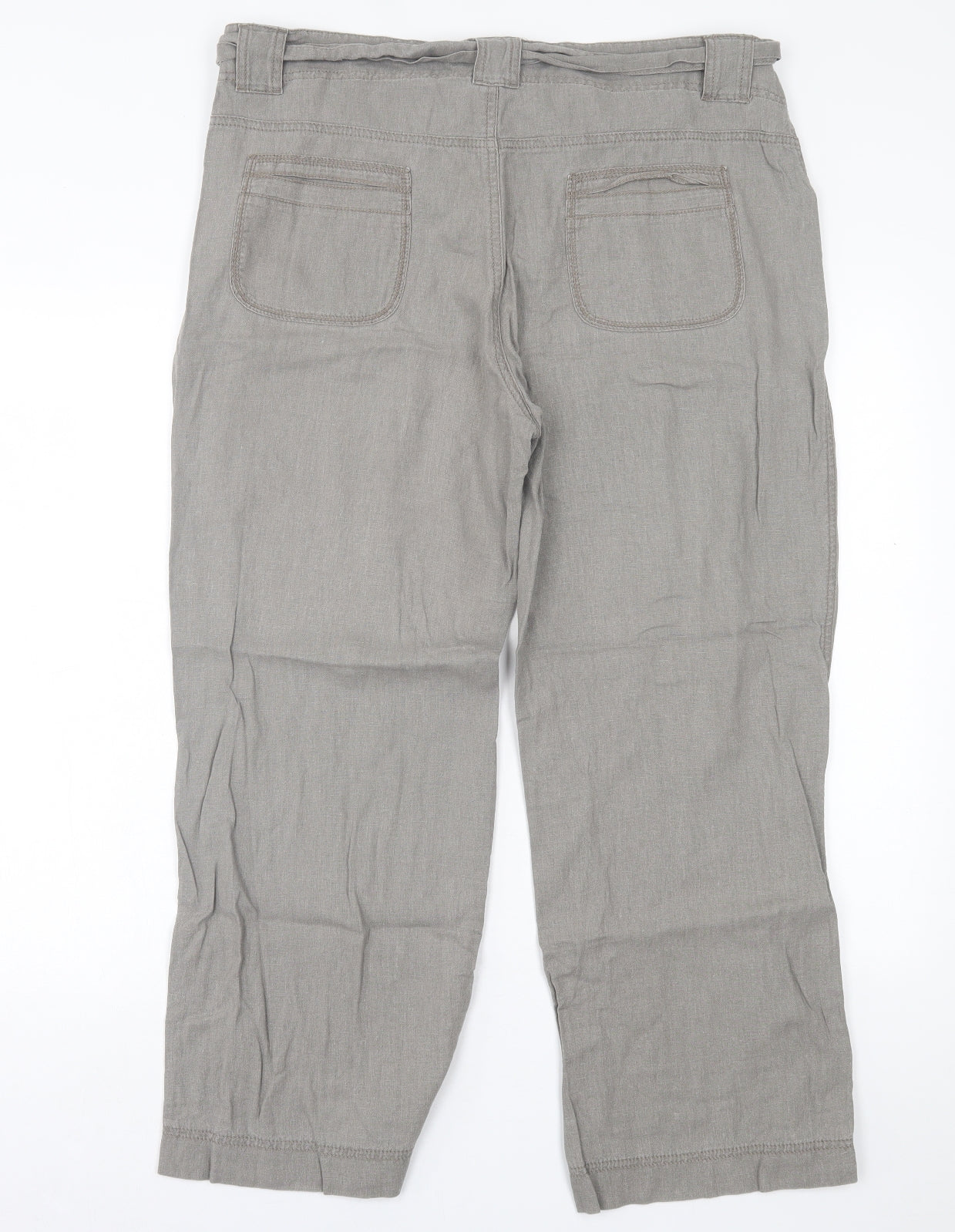 Marks and Spencer Womens Grey  Linen Trousers  Size 16 L27 in Regular Button