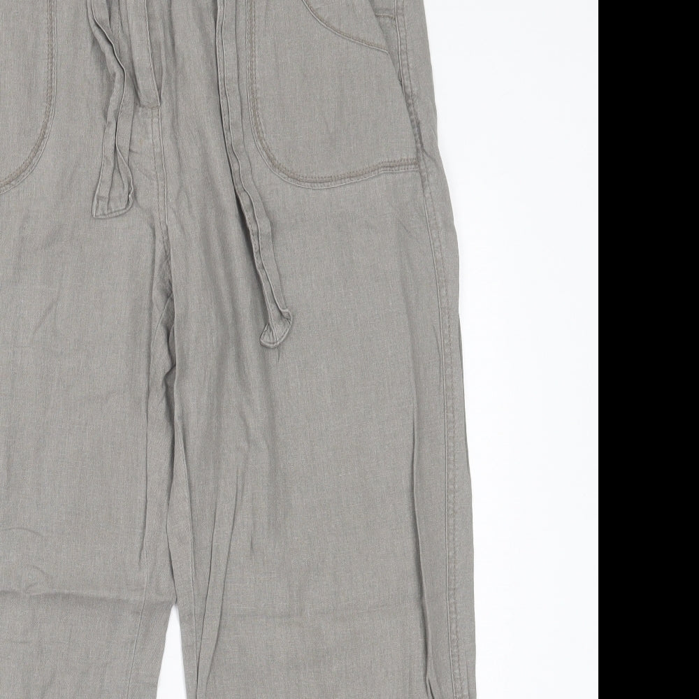 Marks and Spencer Womens Grey  Linen Trousers  Size 16 L27 in Regular Button