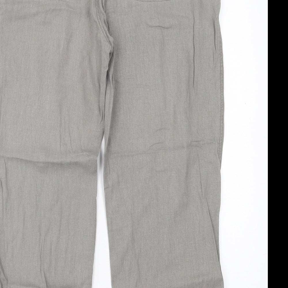 Marks and Spencer Womens Grey  Linen Trousers  Size 16 L27 in Regular Button