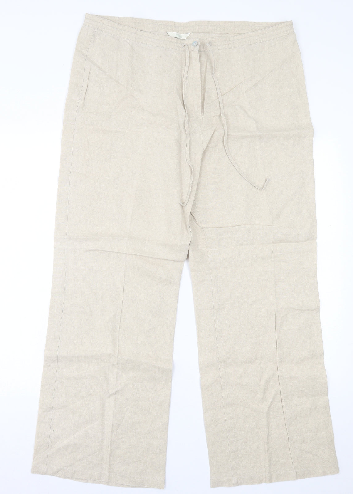 Marks and Spencer Womens Beige  Linen Trousers  Size 16 L30 in Regular Button