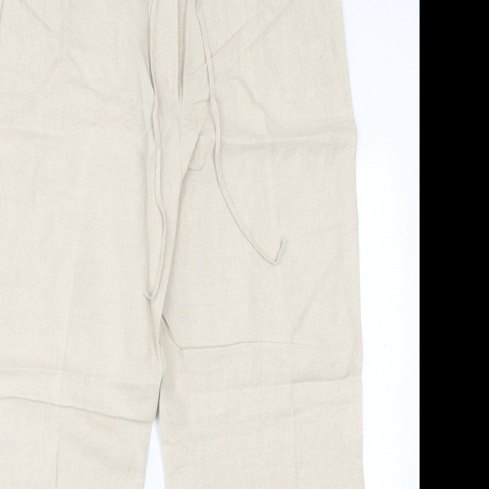 Marks and Spencer Womens Beige  Linen Trousers  Size 16 L30 in Regular Button
