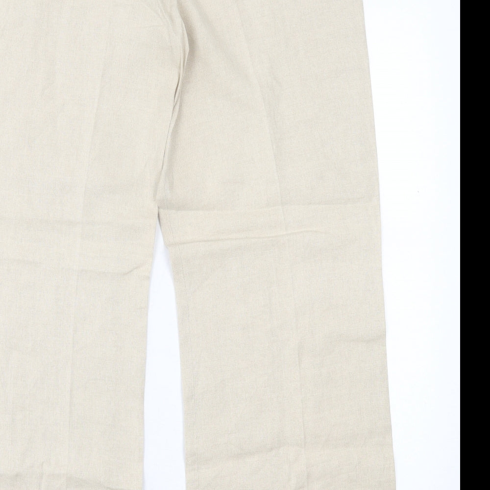 Marks and Spencer Womens Beige  Linen Trousers  Size 16 L30 in Regular Button