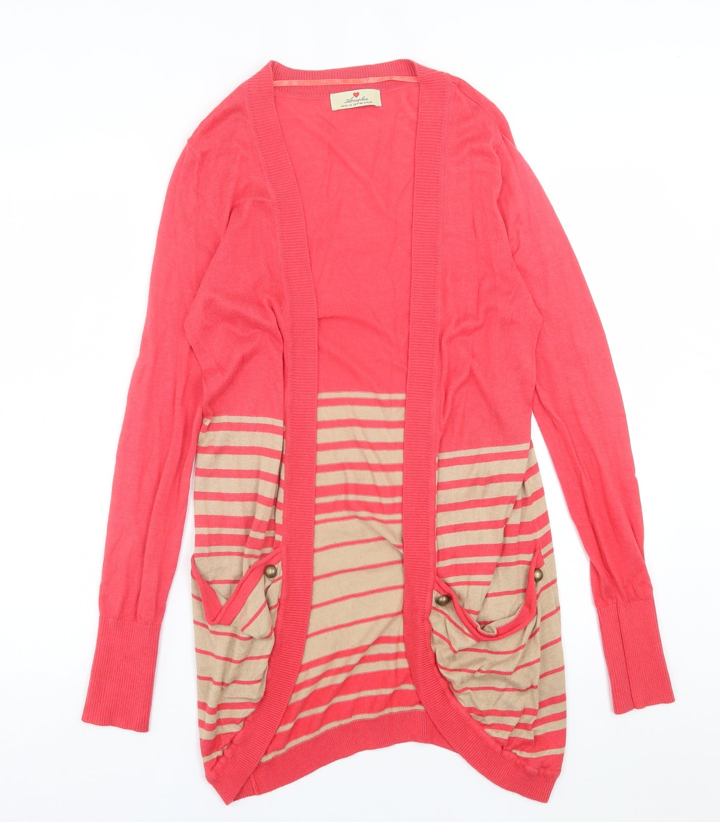 Atmosphere Womens Pink V-Neck Striped Cotton Cardigan Jumper Size 12