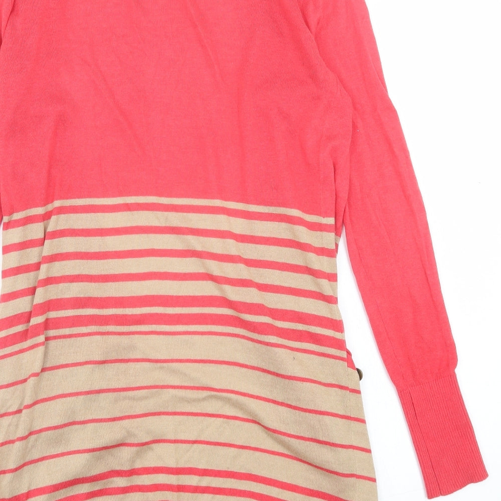 Atmosphere Womens Pink V-Neck Striped Cotton Cardigan Jumper Size 12