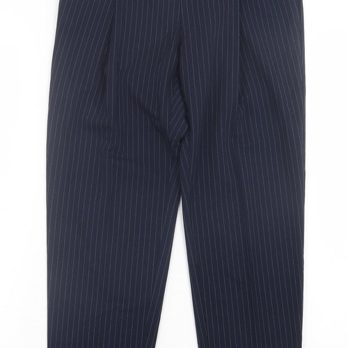 H&M Womens Blue Striped Polyester Trousers  Size 8 L28 in Regular Hook & Eye