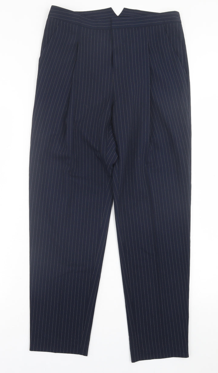 H&M Womens Blue Striped Polyester Trousers Size 8 L28 in Regular Hook & Eye