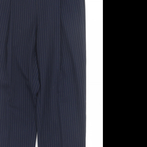 H&M Womens Blue Striped Polyester Trousers  Size 8 L28 in Regular Hook & Eye