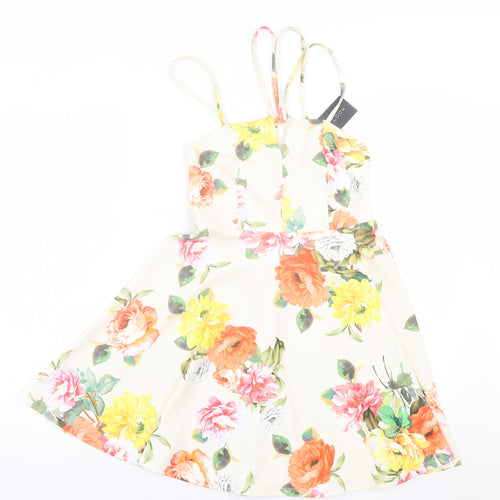 New Look Womens Multicoloured Floral Polyester Fit & Flare  Size 8  V-Neck Zip