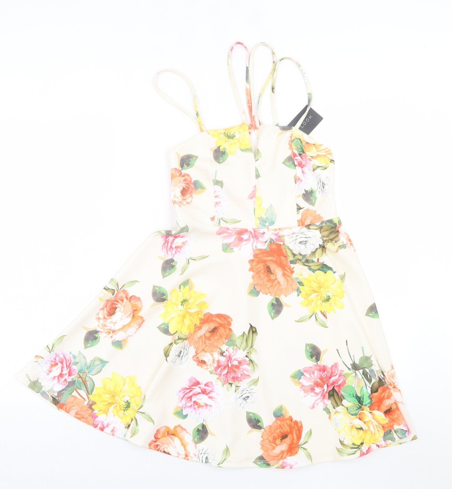 New Look Womens Multicoloured Floral Polyester Fit & Flare  Size 8  V-Neck Zip