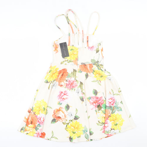 New Look Womens Multicoloured Floral Polyester Fit & Flare  Size 8  V-Neck Zip